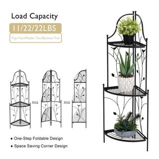 Glitzhome 44.75 in. H 3-Tiered Black Metal Corner Shelf Plant Stand 2007200031