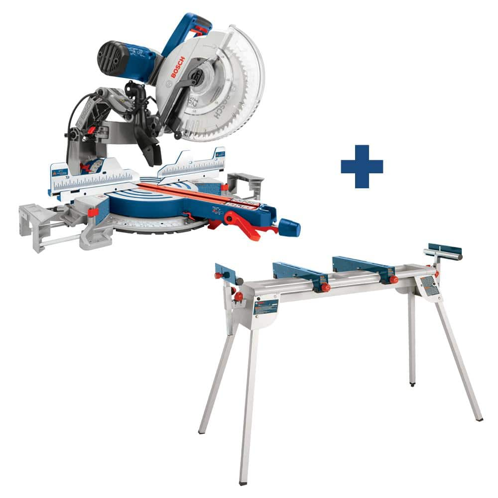 Bosch 12 in. DUAL-BEVEL GLIDE MITER SAW with FOLDING-LEG MITER SAW STAND GCM12SD+T1B