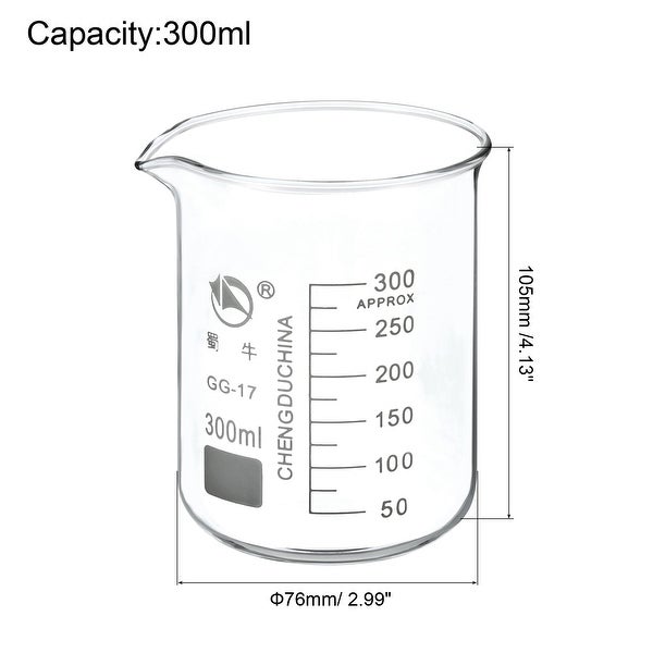 2pcs 300ml Low Form Glass Beaker 3.3 Borosilicate Lab Measuring Cups - Clear