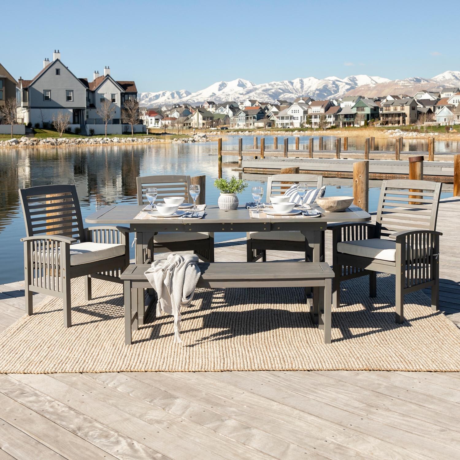 Ultimate Patio Cozy View 6 Piece Acacia Patio Dining Set W/ 55-79 X 35 Inch Extension Rectangular Table