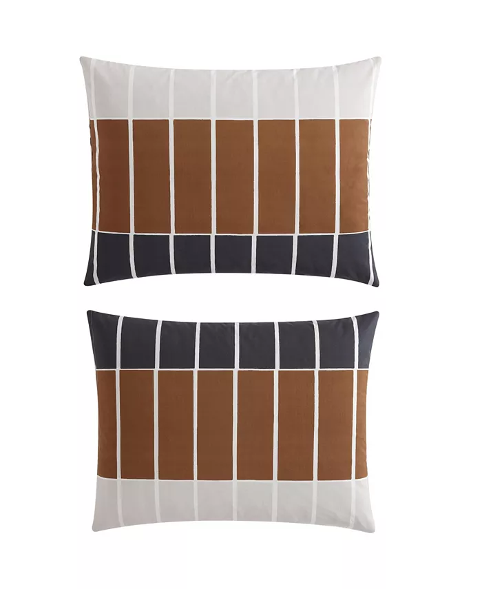 Marimekko Tiiliskivi Raita Cotton 3 Piece Duvet Cover Set， Full Queen