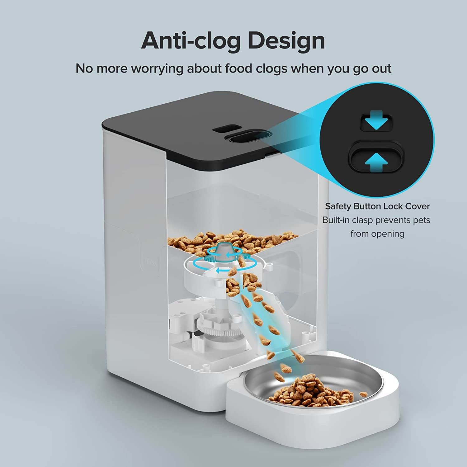 Automatic Pet Feeders for Cats and Dogs， Dry Food Dispenser with Desiccant Bag， Timed Cat Feeder， Programmable Portion Size Control 4 Meals Per Day， 10s Voice Recorder