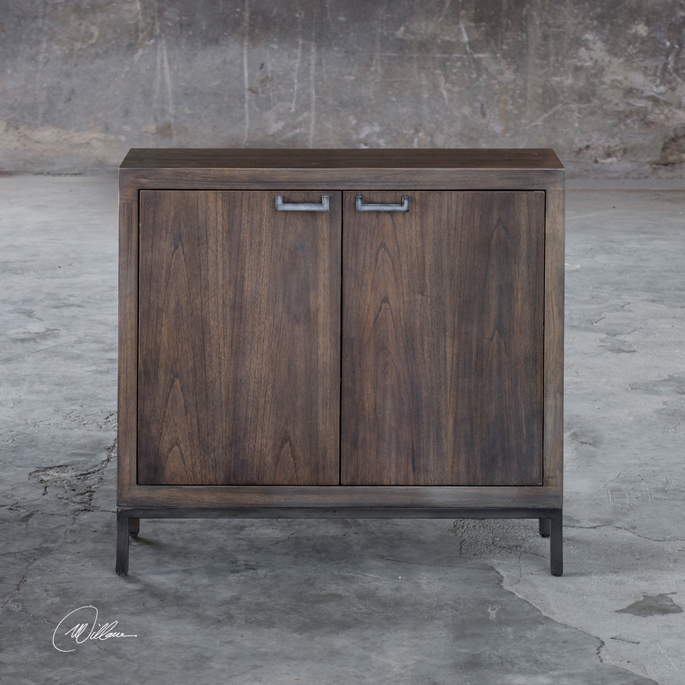 Contemporary Slim Wood Console Cabinet Simple Classic Silver Walnut Elegant   Industrial   Accent Chests And Cabinets   by My Swanky Home  Houzz