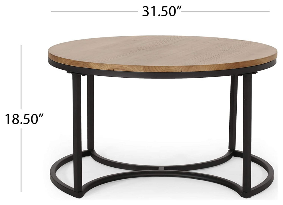 3 Pieces Coffee Table Set  Nesting Design With Metal Frame  ampRound Fir Wood Top   Industrial   Coffee Table Sets   by Decor Love  Houzz