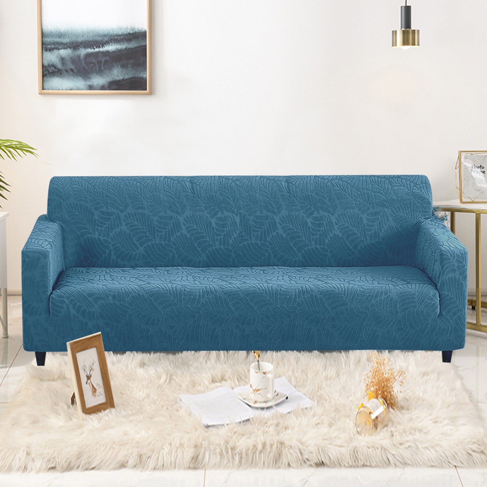 Oversize Couch Cover with Pillowcase & Foam, Slipcovers for Sofas Stretch Jacquard for 3 Seater Sofa,Loveseat Cover Chair Covers for Drawing/Living Room for Kids, Pets(3 Seater,Blue)