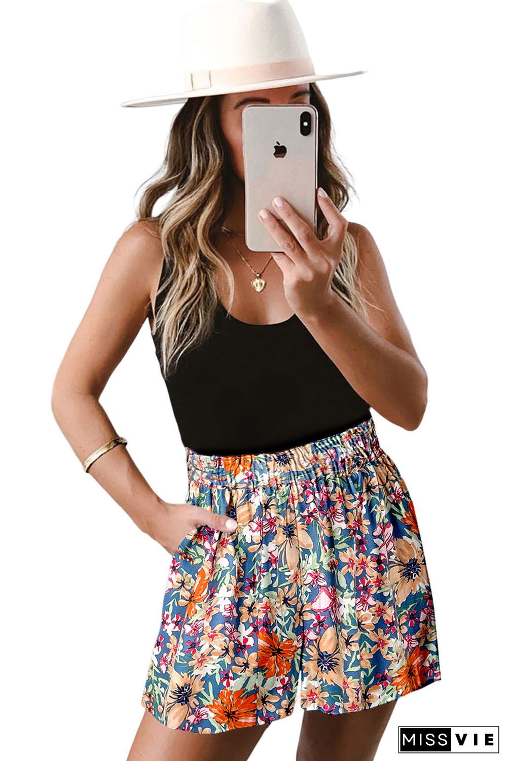 Floral Print Wide Leg Casual Shorts