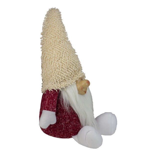 Textured Red And White Chubby Smiling Gnome Plush Table Top Christmas Figure