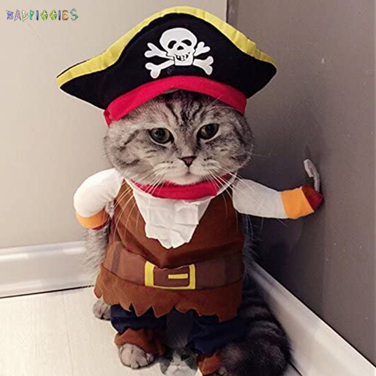 Bad Piggies Cotton Caribbean Pirate Dog and Cat Costume， Multi-color， L