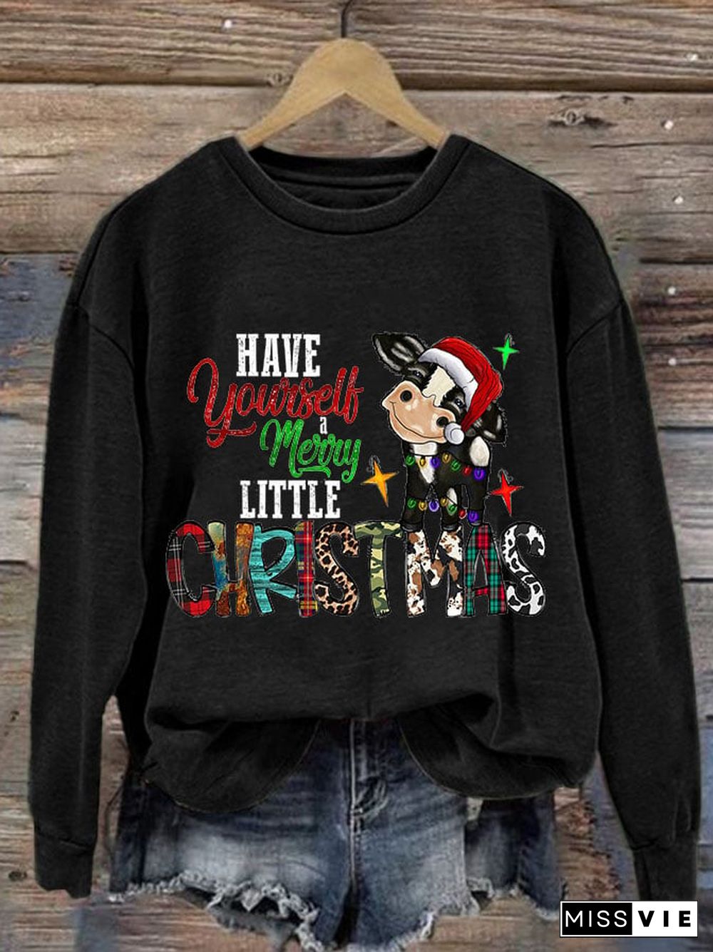 Women's Casual Have Yourself A Merry Little Christmas Printed Long Sleeve Sweatshirt