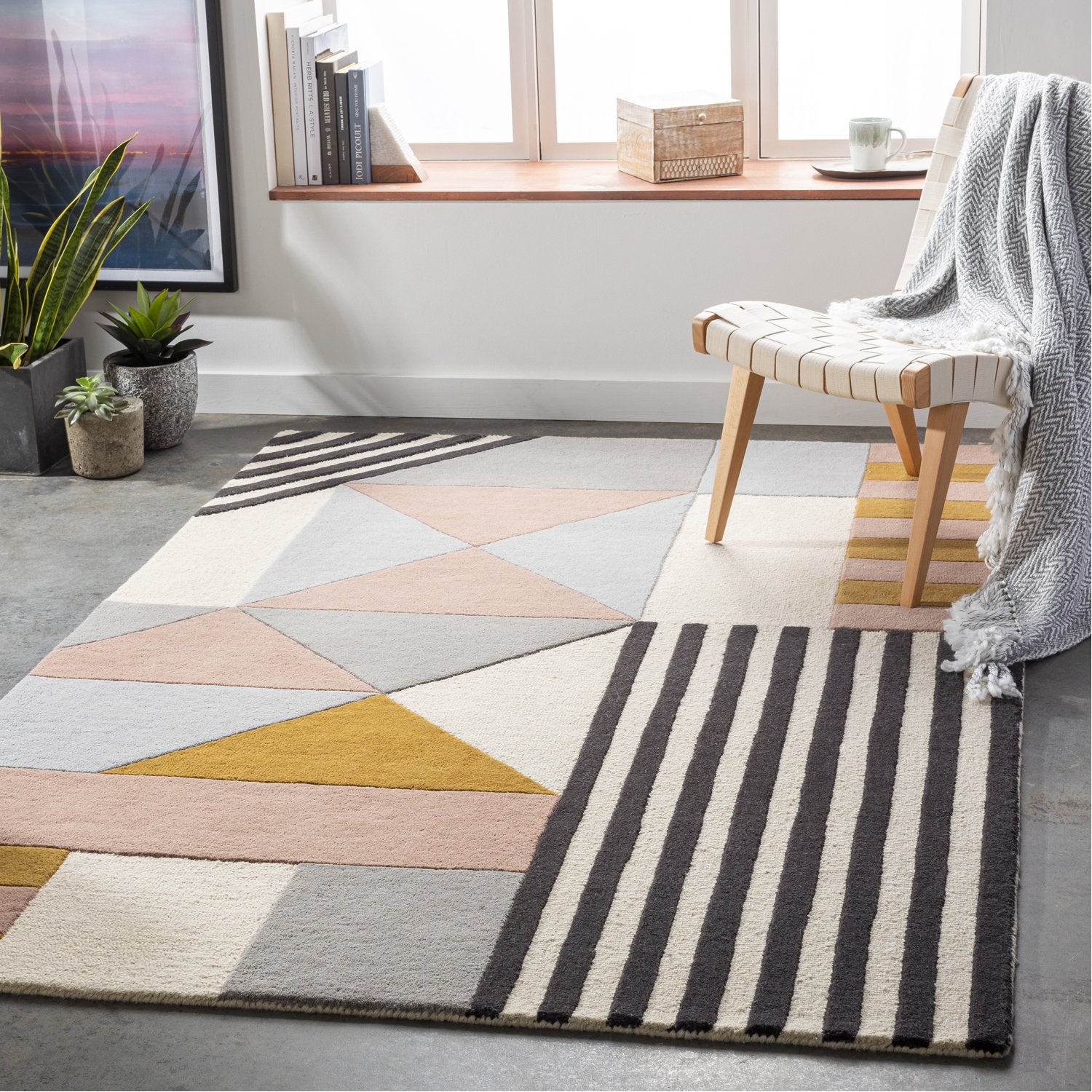 Emma Hand Tufted Rug in Cream, Light Gray, Mustard, Camel, Black, Medium Gray