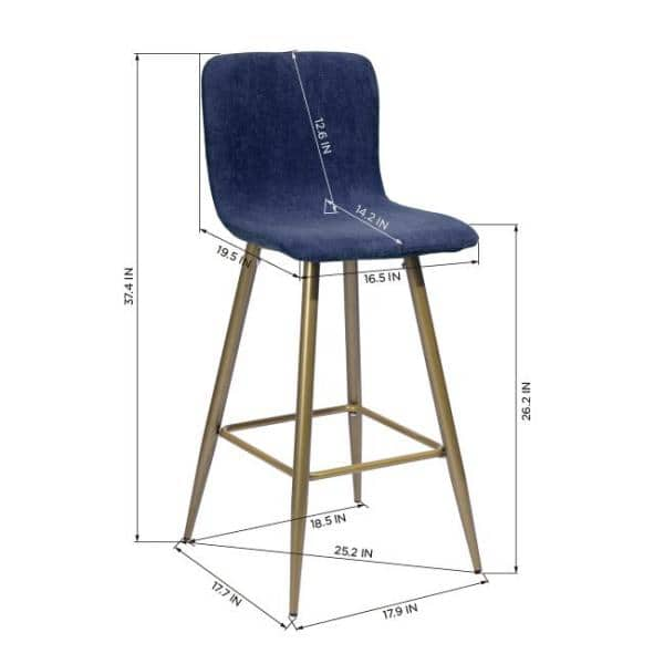 Homy Casa Scargill 26 in. Blue Upholstered Metal Frame Counter Stool with Fabric Seat(Set of 2) SCARGILL COUNTER BAR DARK BLUE