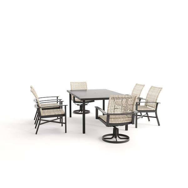 Winston Jasper 7-Piece Textured Pewter with Beechwood Weave Dining Set - Overstock - 32282573