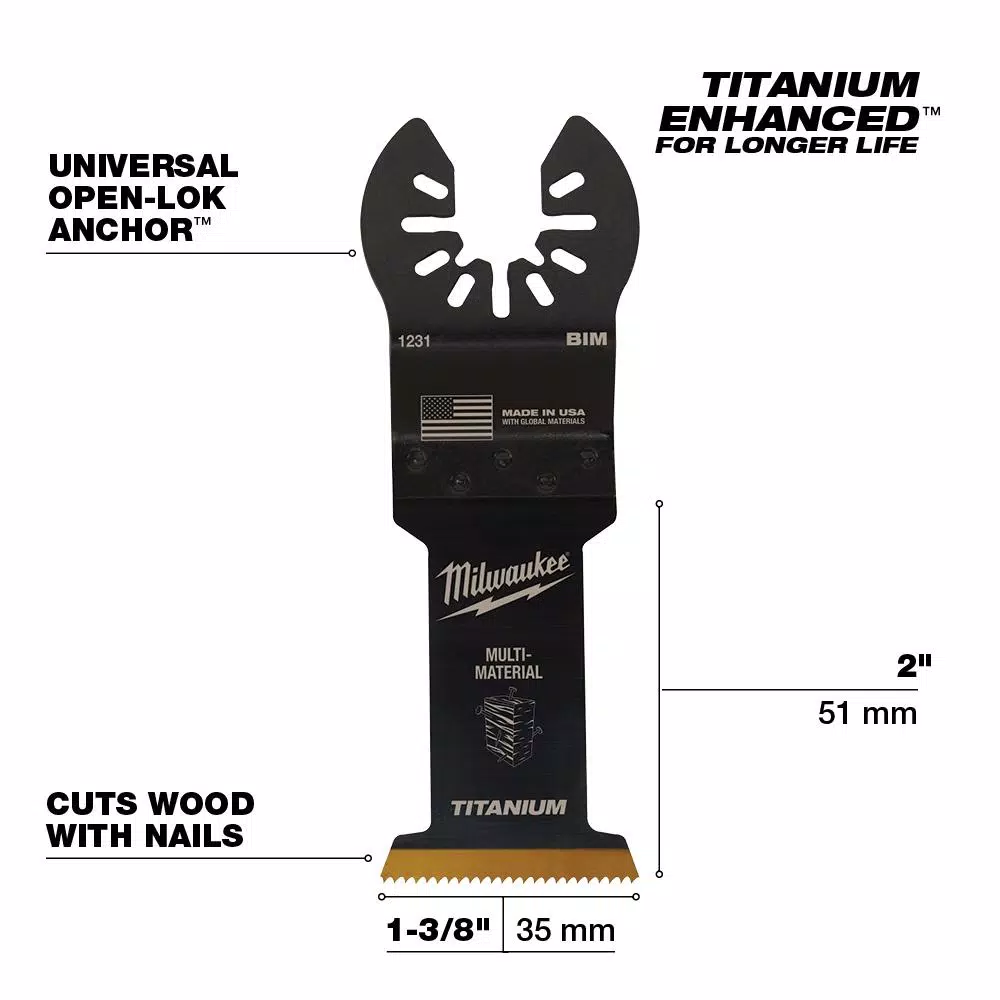 Milwaukee 1-3/8 in. Titanium Bi-Metal Universal Fit Wood and Metal Cutting Oscillating Multi-Tool Blade (10-Pack) and#8211; XDC Depot