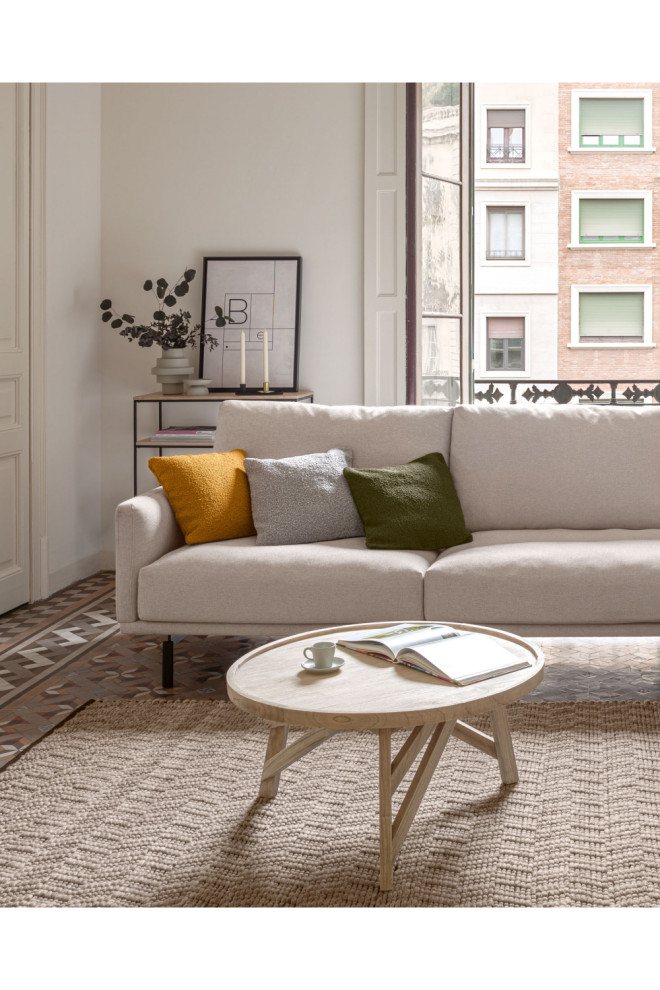 Round Gray Mindi Wooden Coffee Table  La Forma Thais   Transitional   Coffee Tables   by Oroa   Distinctive Furniture  Houzz