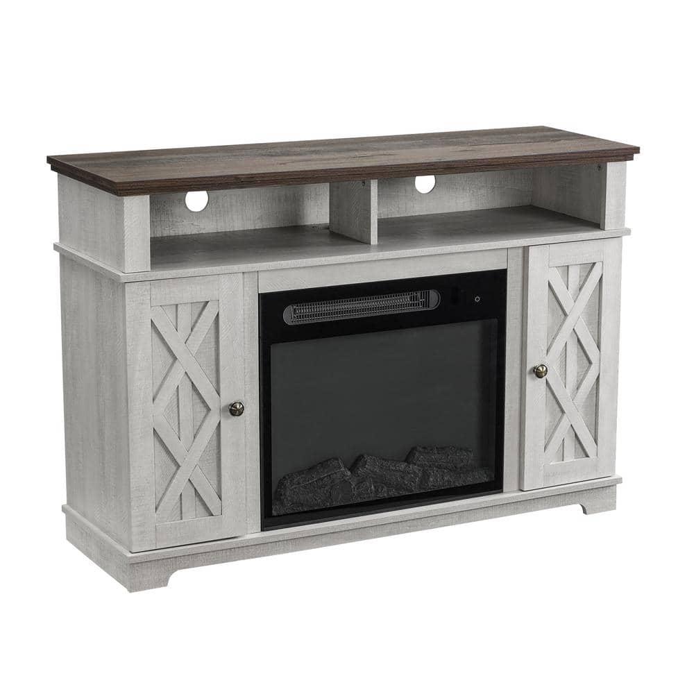 FESTIVO 48 in White TV Stand for TVs up to 55 in with Electric Fireplace