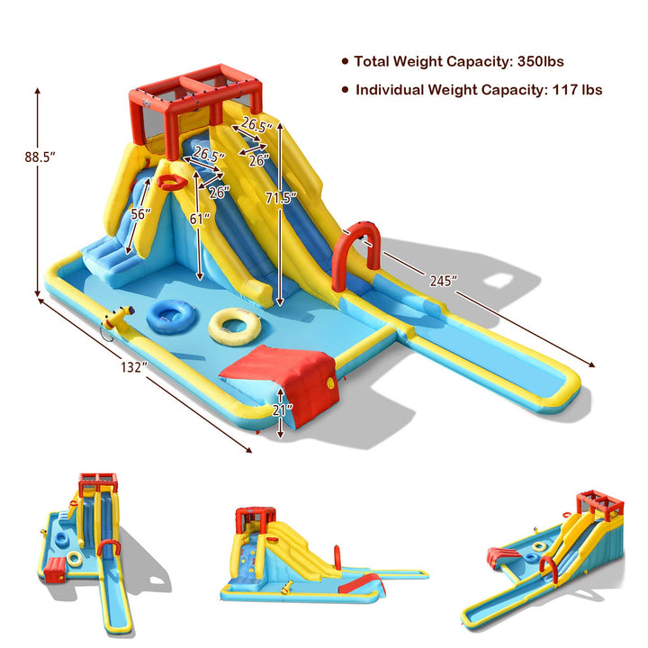 Lakecy Inflatable Water Slide, 7 in 1 Giant Water Park Double Long Slide for Outdoor Fun w/735W Blower