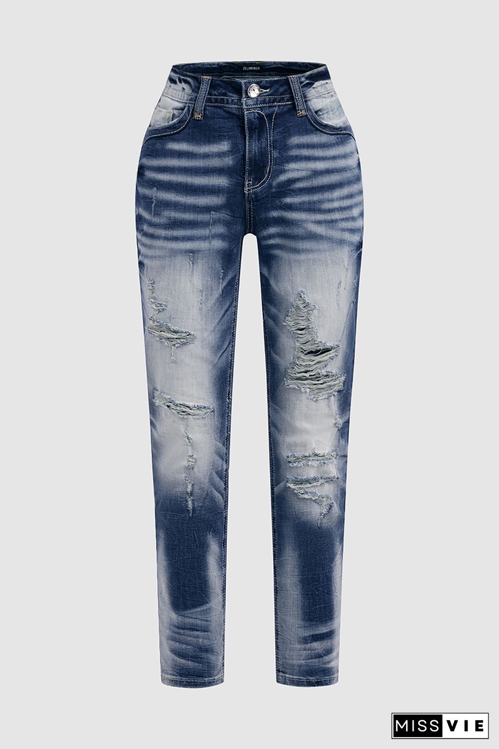 Ripped Mid Rise Skinny Jeans