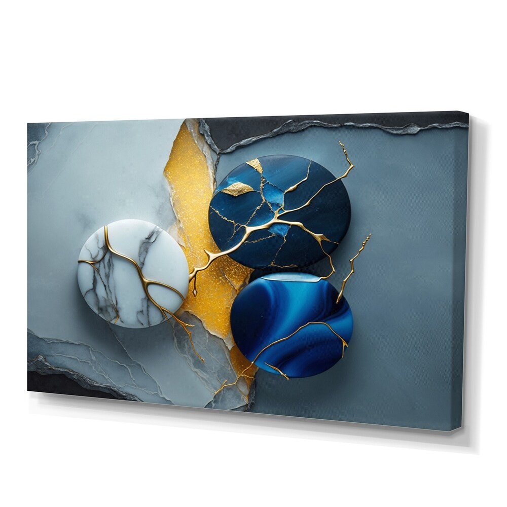 Designart 'Abstract Geode Blue IV' Marble Abstract Canvas Wall Art