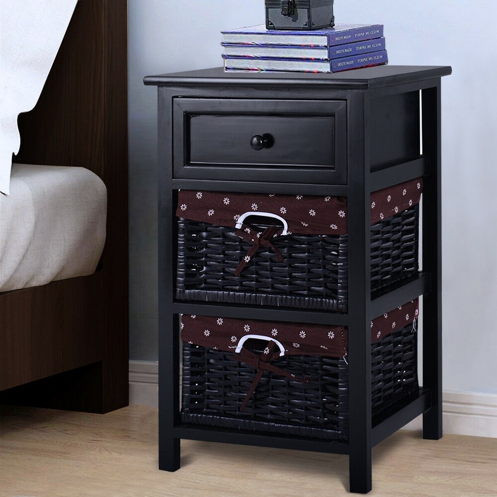 Costway Black Night Stand 3 Tiers 1 Drawer Bedside End Table Organizer