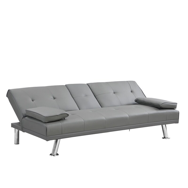 2 Holders Convertible Sectional Sofa Sleeper  Grey Couch Bed