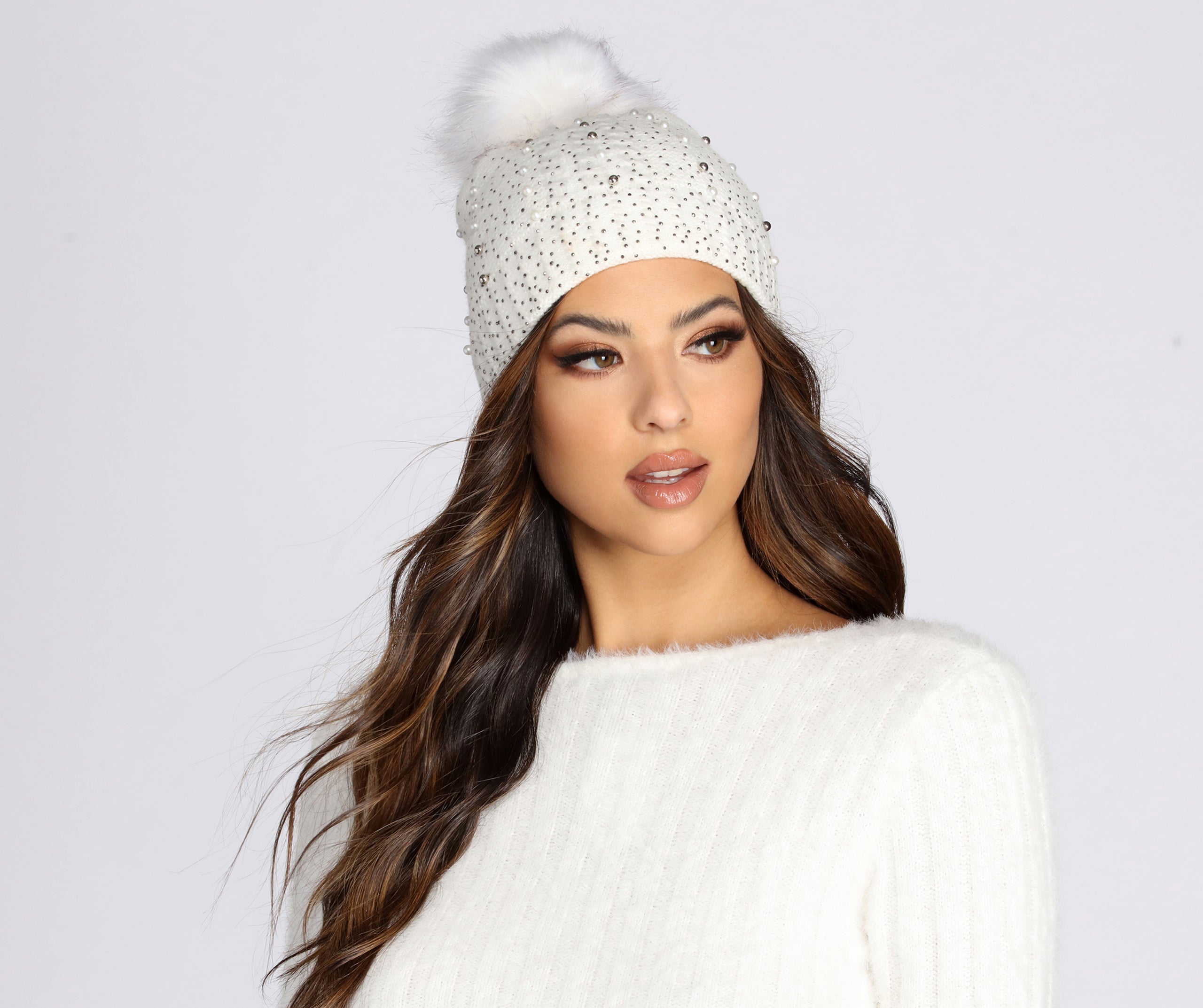 Winter Wonderland Beaded Pom Pom Beanie