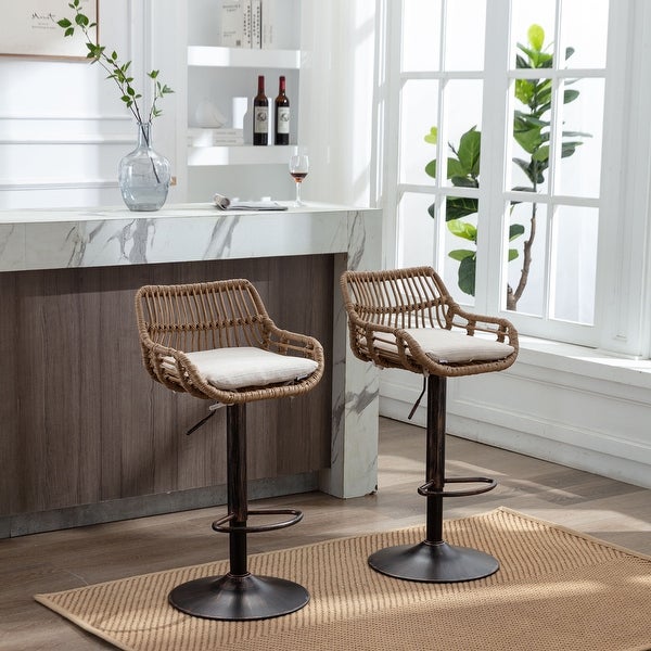 Set of 2 Swivel Bar Stools Adjustable Counter Height with Footrest