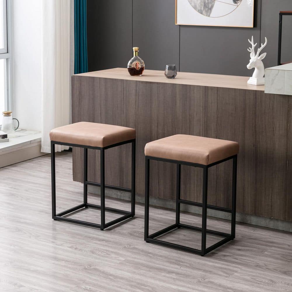 FORCLOVER 24 in. Brown Backless Metal Bar Stool with Foam Seat (2 Set of Included) AAF-186BR