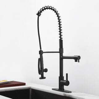 IVIGA Deck Mounted Commercial Double-Handle Pull Down Sprayer Kitchen Faucet in Black VG42200602B