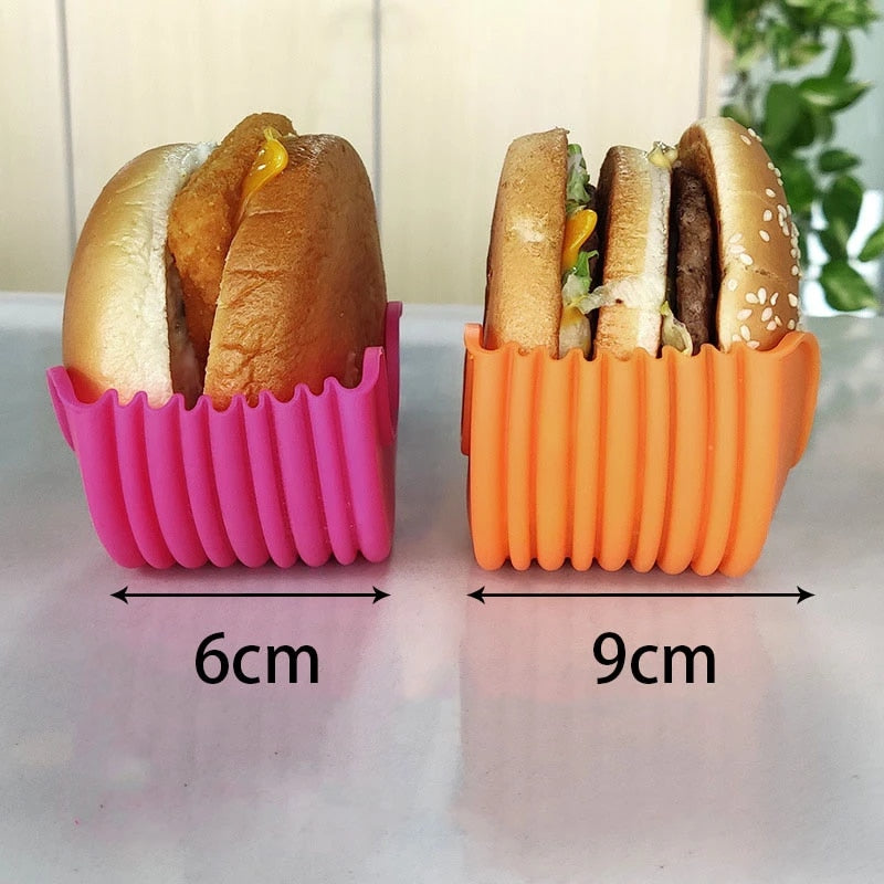 Burger Holders Reusable Anti-dirty Hands Silica Gel Sandwiches Holder Box Beef Press Patty Melt Hamburger Bun Shell Kitchen Tool