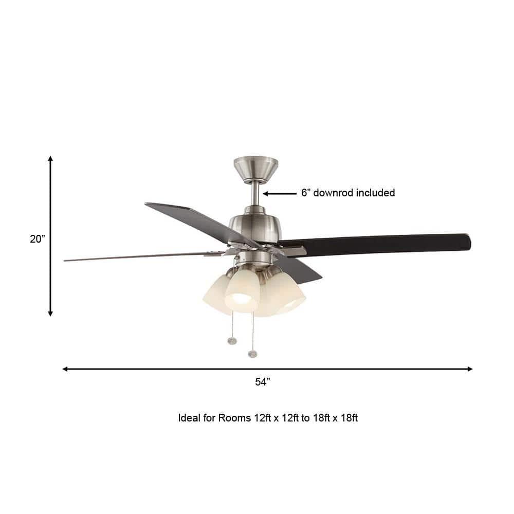 Hampton Bay Malone 54 in LED Brushed Nickel Ceiling Fan with Light Kit