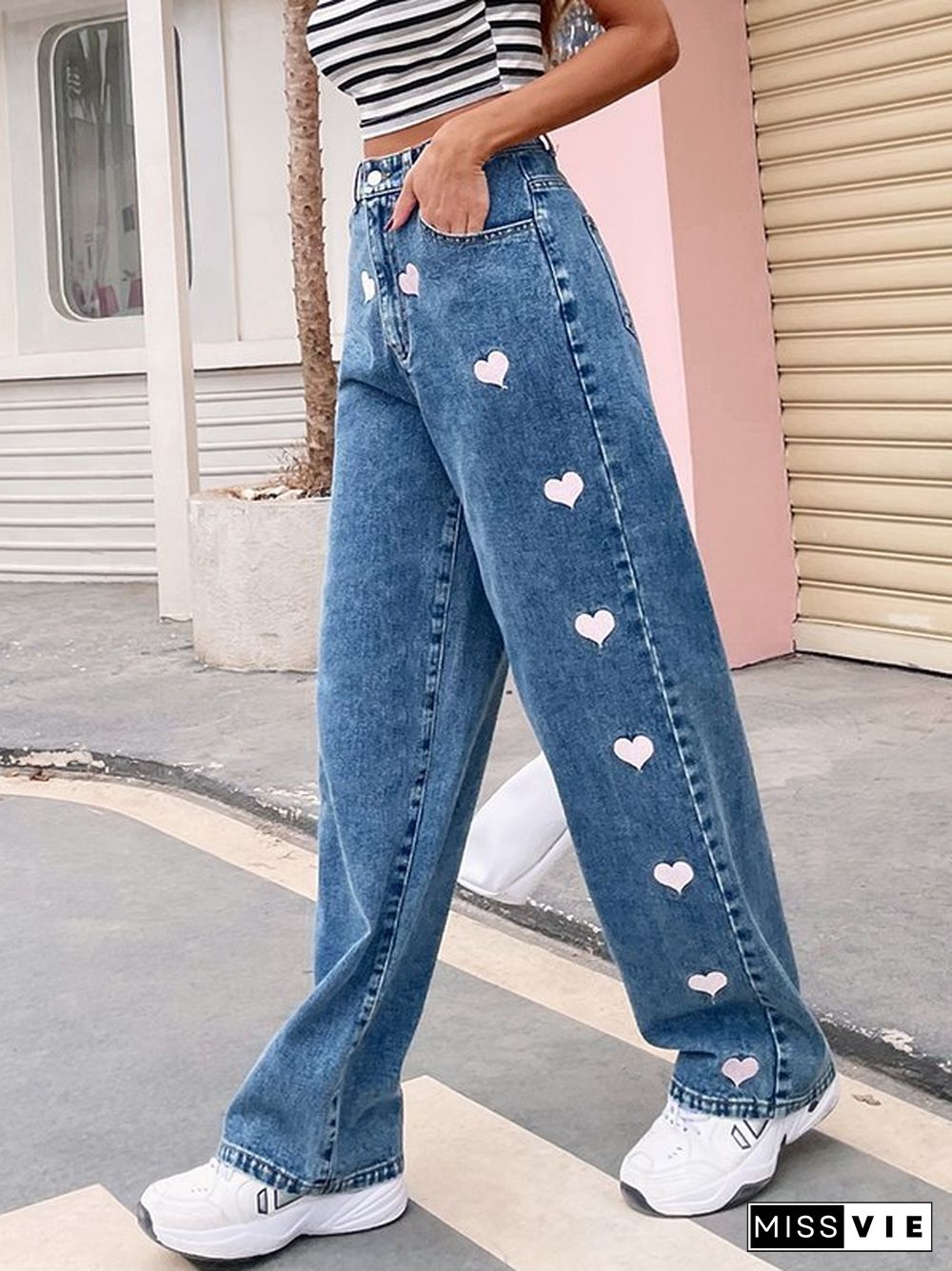 Heart Pattern Denim Jeans