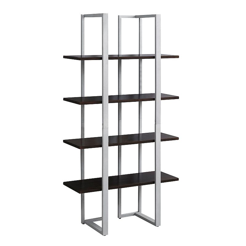 60 Cappuccino Brown and Silver Contemporary 4 Shelves Rectangular Bookcase