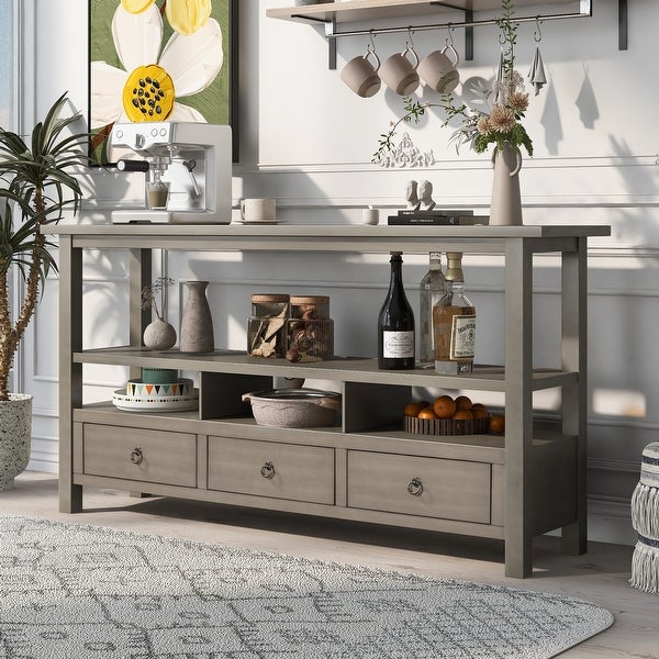 Solid Console Table Double-Storey Tabletop with Three Drawers