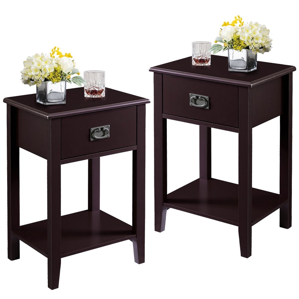 VECELO Wood 2 set Nightstands with 1 Drawer  Black Nightstand with Drawer