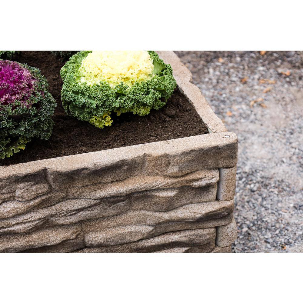 Landecor Raised Garden Bed TanBrown Ledgestones - Composite Polyurethane Natural Look  Feel Stone Garden Planter Box (6-Pack) 60