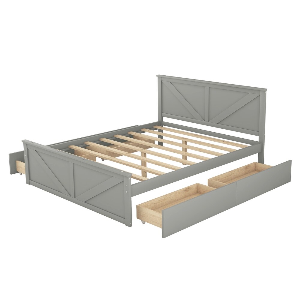 Wooden Platform Bed with 4 Storage Drawers and Support Legs