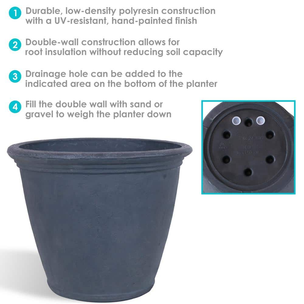 Sunnydaze Anjelica 24 in. Slate Outdoor Resin Flower Pot Planter Slate (4-Pack) - Dark Grey DG-758-4PK