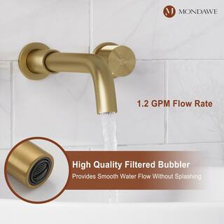 Mondawe Alexa Double-Handle Wall Mounted Faucet in Brushed Gold for Bathroom Vanity Laundry (1-Pack) WF-2382-BGI