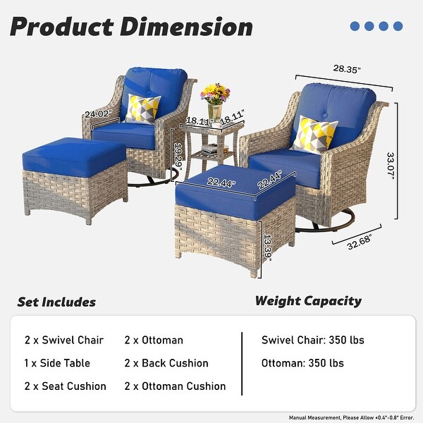 OVIOS 5 Pieces Outdoor Wicker Curved Swivel Chair Set With Ottoman