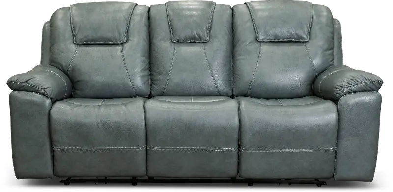 Chandler Blue Gray Power Reclining Sofa with Hidden Cup Holders