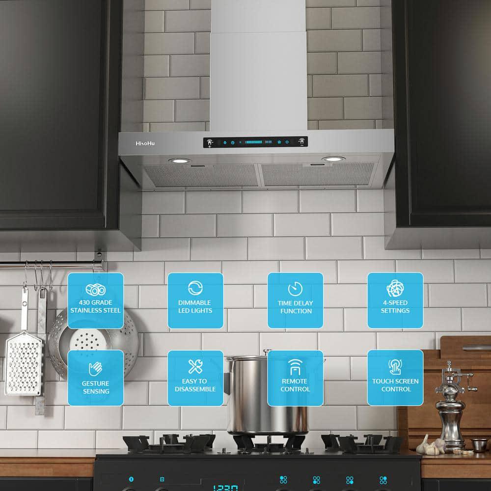 HisoHu 2952 in 780 CFM Ducted Wall Mount Range Hood in Stainless Steel With Gesture Sensing Control Function