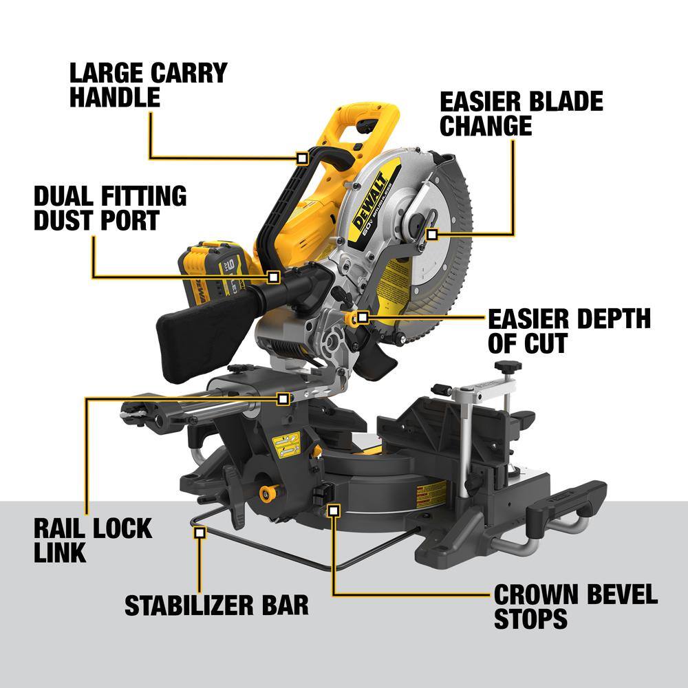 DW 60V Lithium-Ion 12 in. Cordless Sliding Miter Saw Kit with 9.0Ah Battery Pack DCS781X1