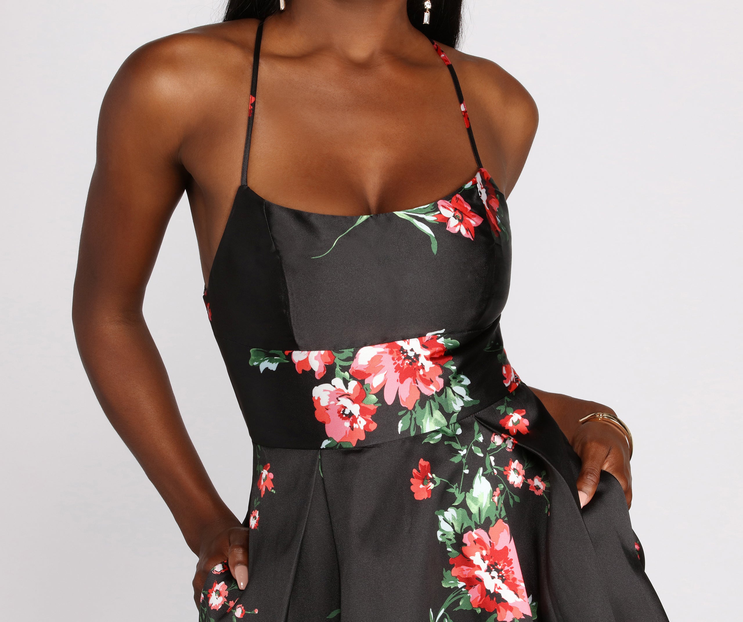 Viona Floral Sleeveless Lattice Dress