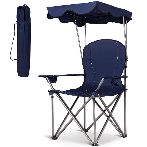 Costway Portable Folding Beach Canopy Chair W Cup Holders Bag Camping Hiking Outdoor