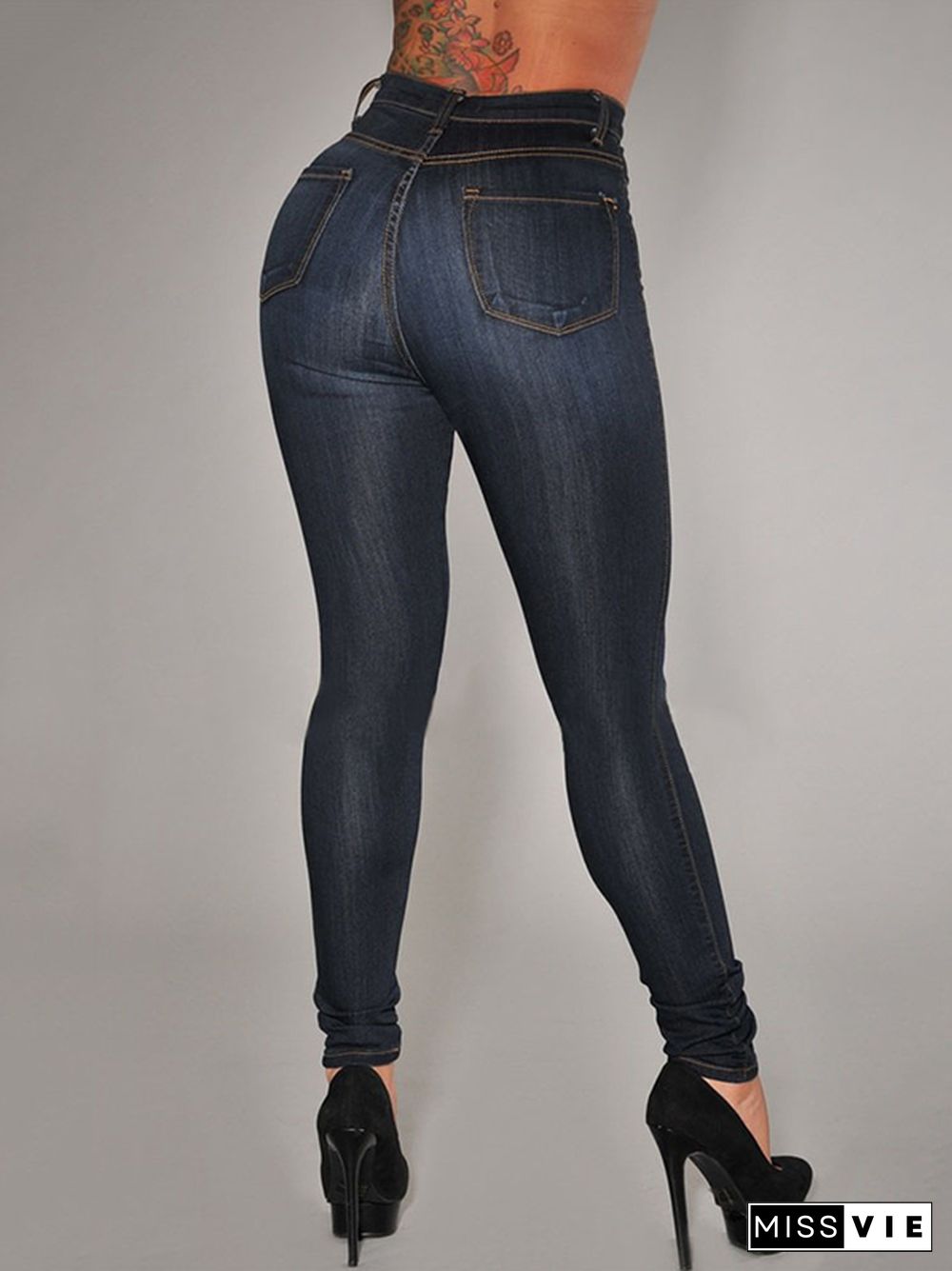 Skinny Leg High-Waisted Split-Joint Jean Pants Bottoms