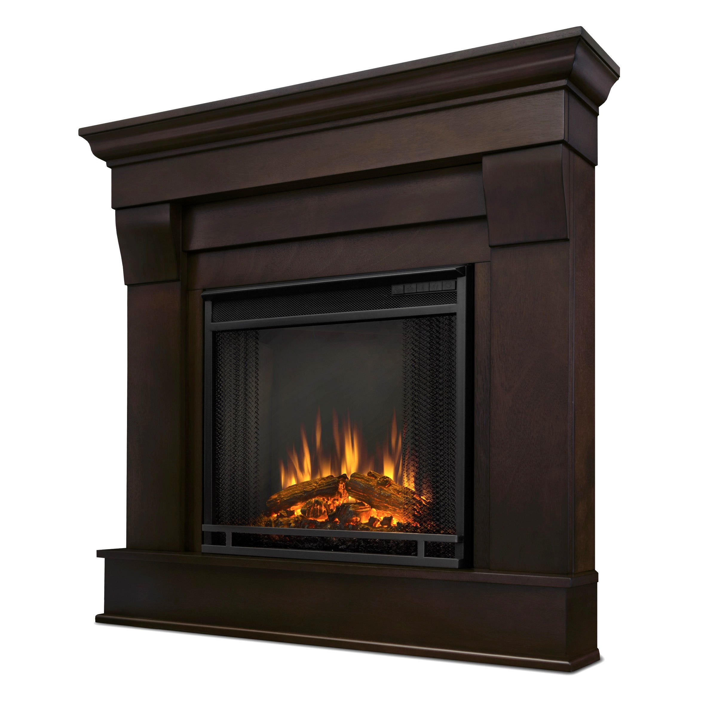 Chateau Corner Electric Fireplace in Dark Walnut by Real Flame