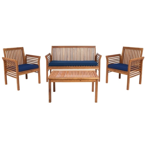 SAFAVIEH Outdoor Living Carson 4piece Teak Brown/Navy Patio Set