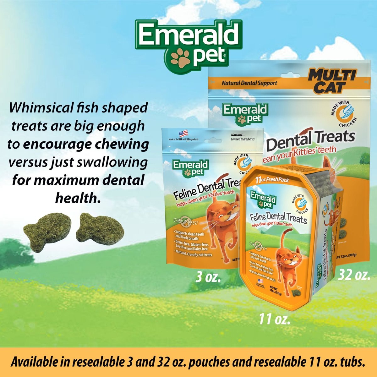 Emerald Pet Feline Dental Treats with Chicken Cat Treats