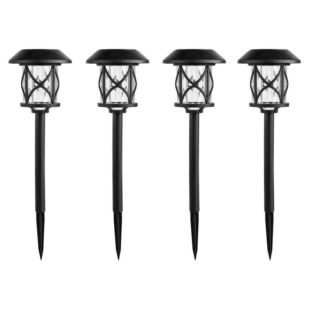 Hampton Bay Frazier 10 Lumens Solar Black LED Landscape Pathway Light Set (4-Pack) P1501-04