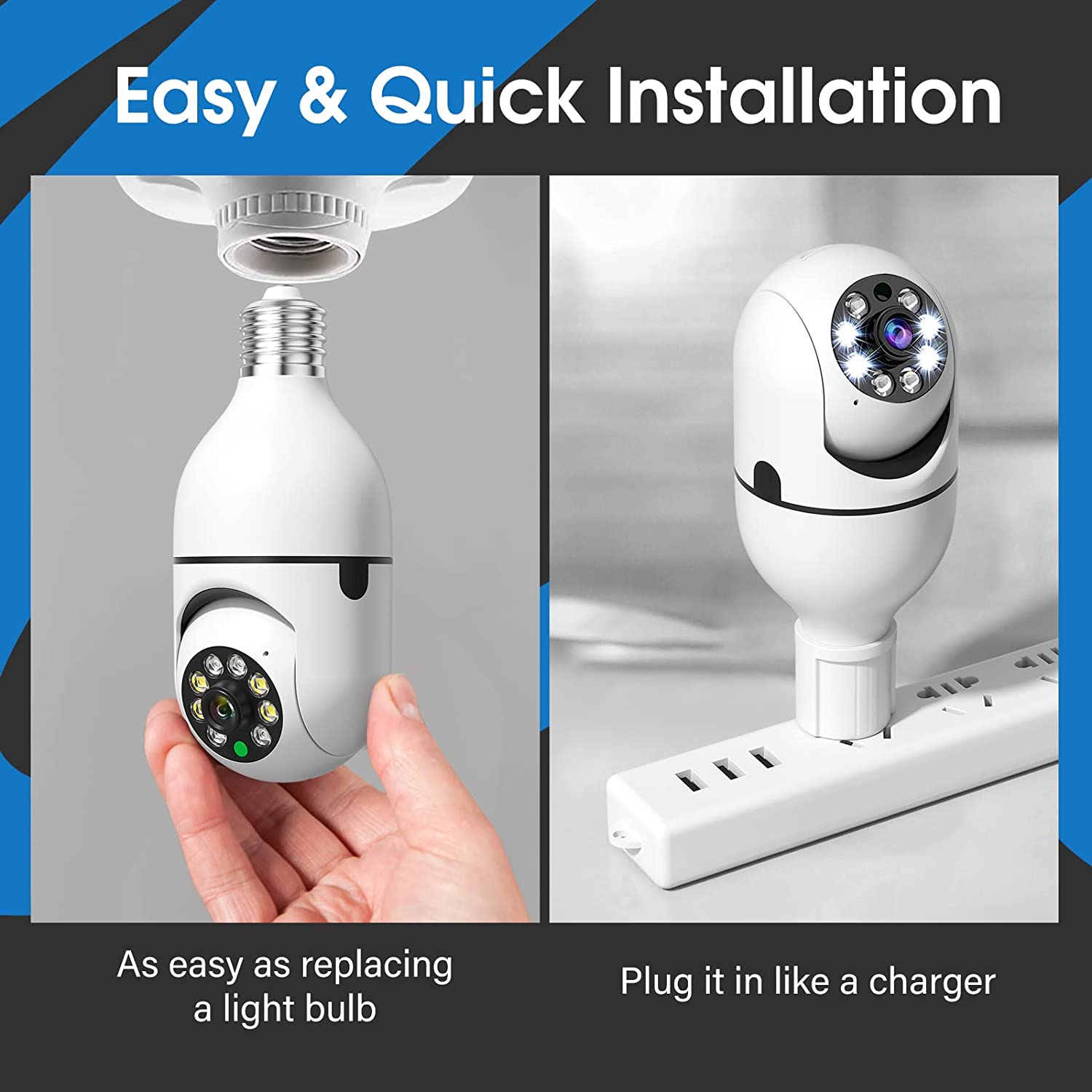 Light Bulb Camera， Wireless WiFi Security Camera 1080p， 5GHz and 2.4GHz WiFi Smart 360 Surveillance Camera for Indoor and Outdoor， Light Socket Camera with Real-time Motion Detection， Night Vision